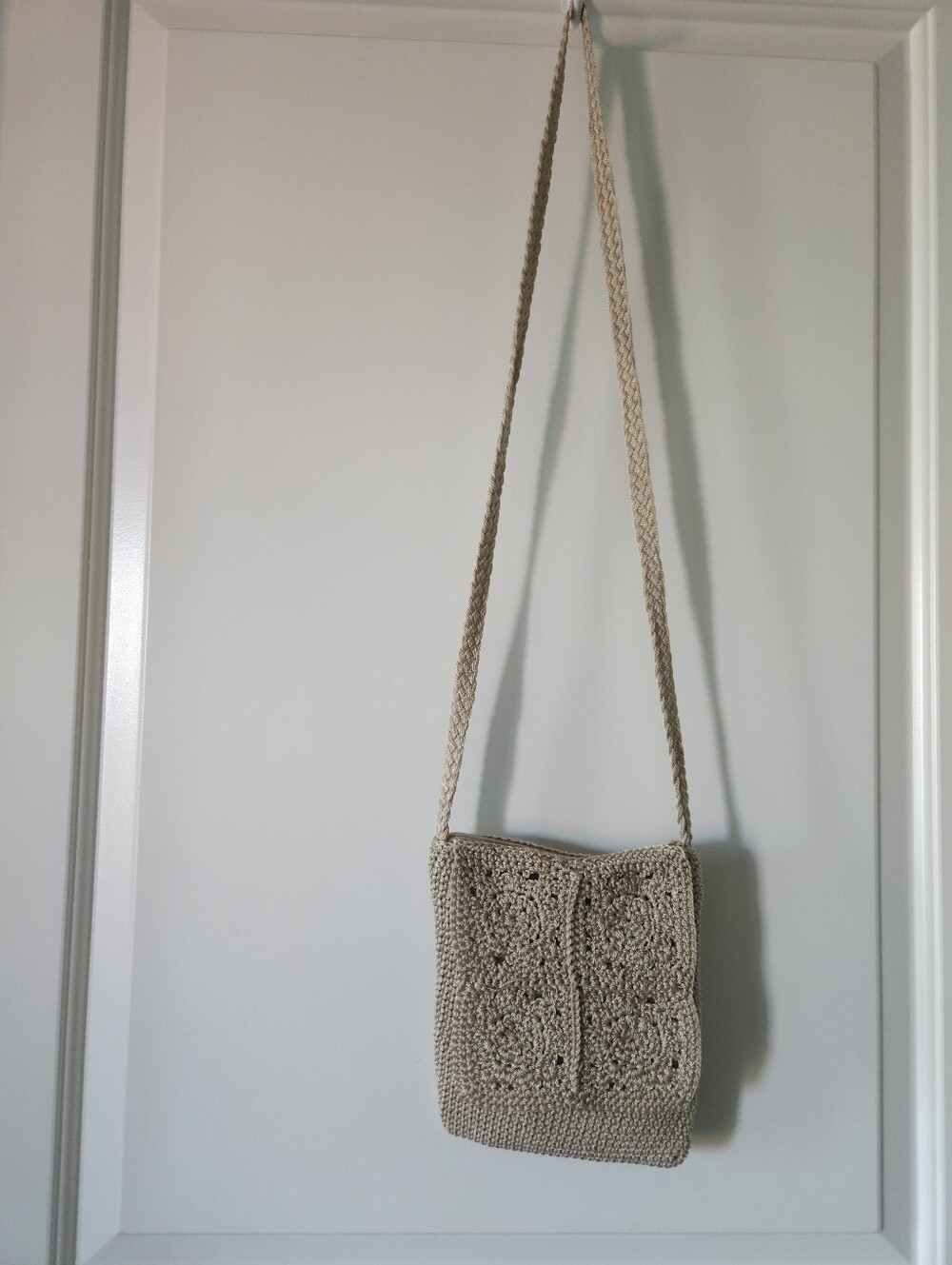 Rare New Old Stock (NOS) Cream Crochet Granny Square Crossbody Bag